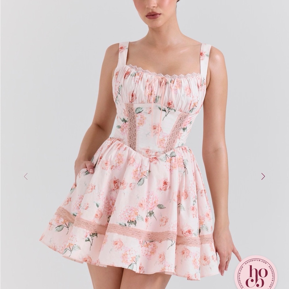 House of CB KIMMIE Peach Floral Rose Print Cotton Mini Dress